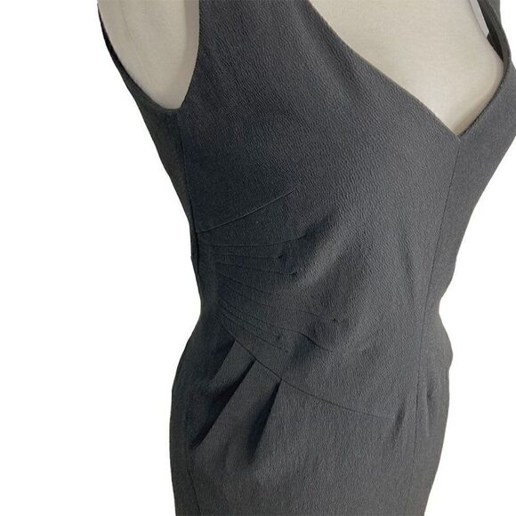 Zac Pozen 2 S Black Cocktail Dress Midi Deep V Tailored Wiggle Pencil Y2K VTG - Picture 6 of 10